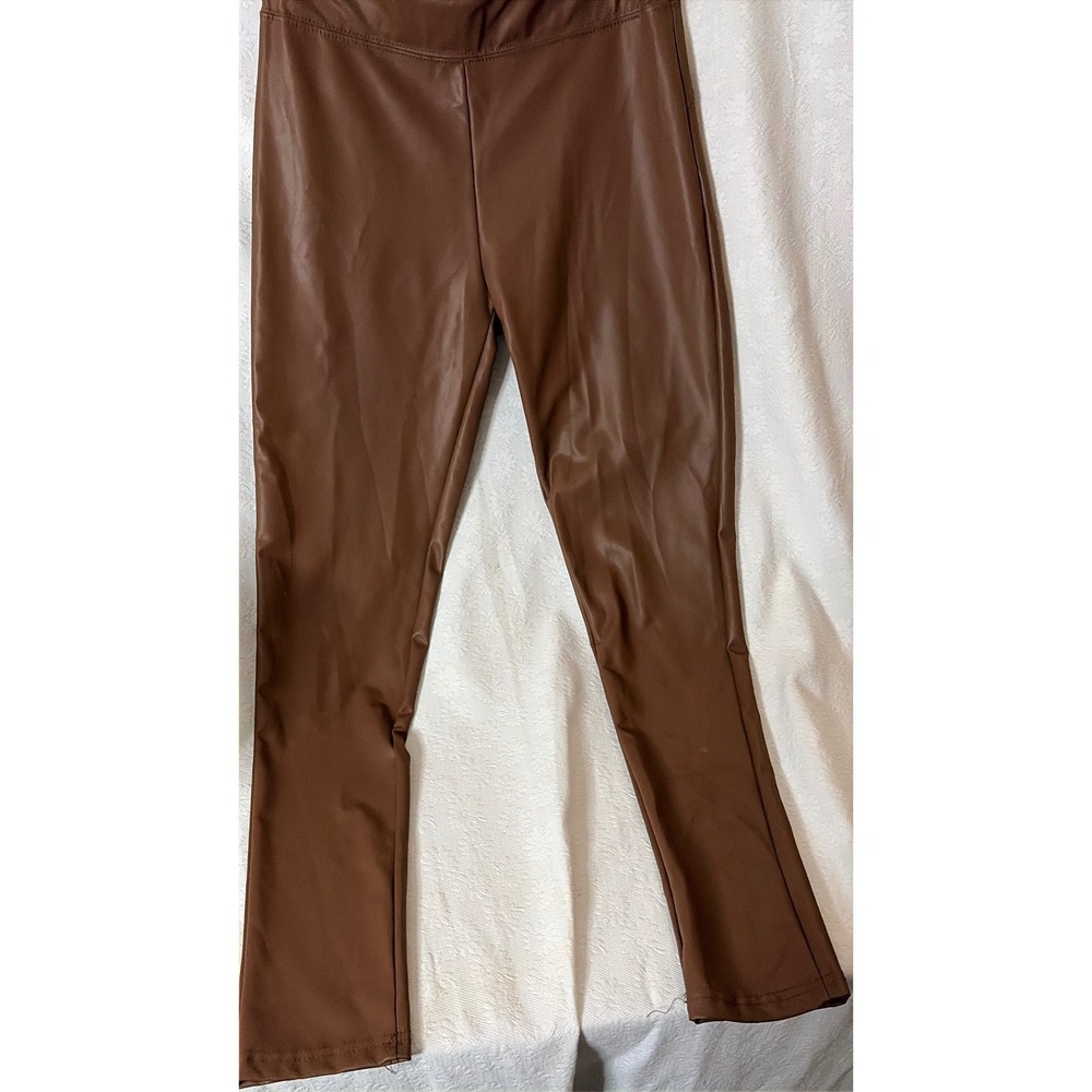Cognac Monochromatic Cozy Layers Faux Leather Leggings High Waisted Skinnies S